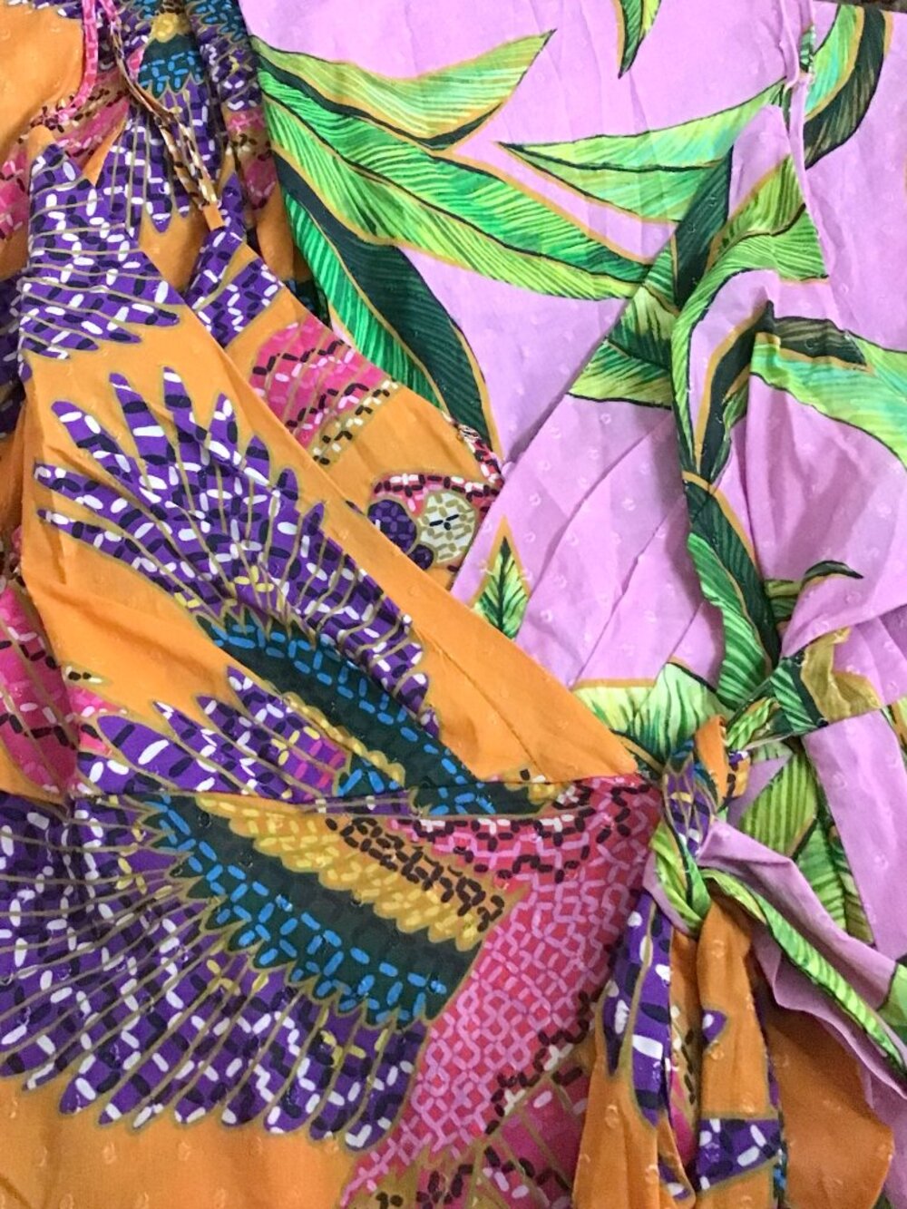 FARM RIO Mixed Prints Beaded Macaw Pink Foliage Midi Wrap Dress - Picture 10 of 15